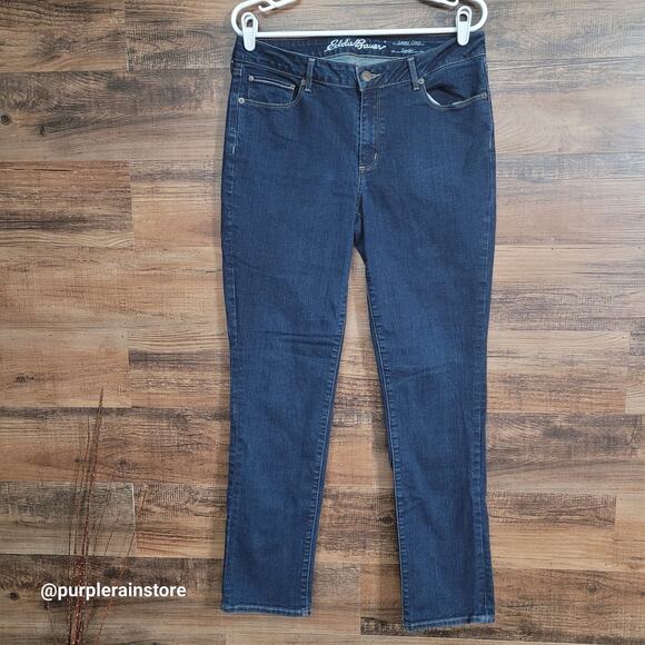 Eddie Bauer Jeans 12 Slightly Curvy Straight Mid Rise Dark Wash Stretch Denim - Picture 1 of 12